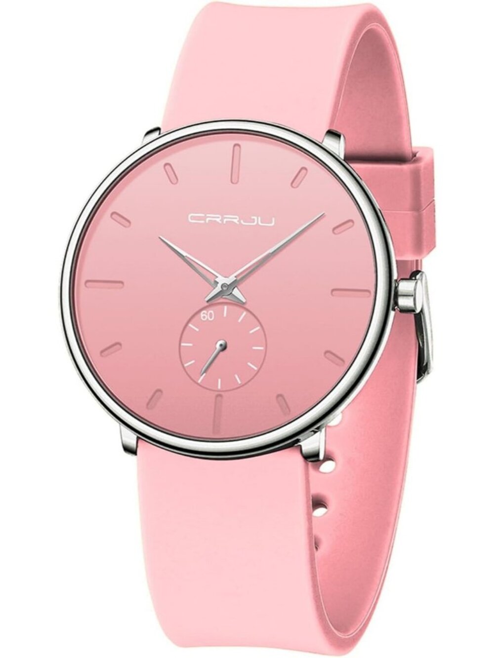 Unisex Pink Casual Stylish Ultra Thin Silicone Band Waterproof Wrist Watch